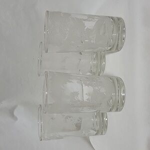 Flocked Woodland Scene Deer Scene Drinking Glasses with gold rim, set of 4